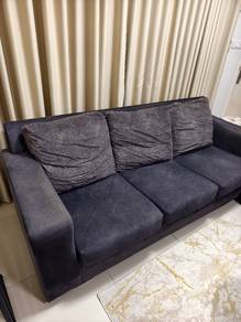 3-Seater Dark Grey Velvet Fabric Sofa with Cushion