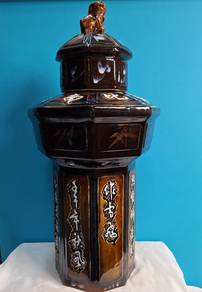 Chinese Brown Ceramic Glazed Foo Dog Jar