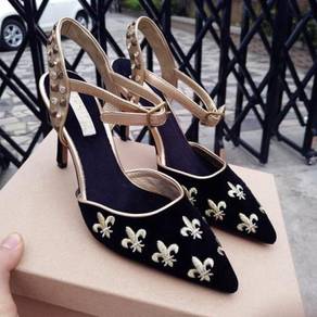 Black green studded diamond heels 9cm RBH0190
