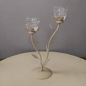Iron glass rose tealight candle holder