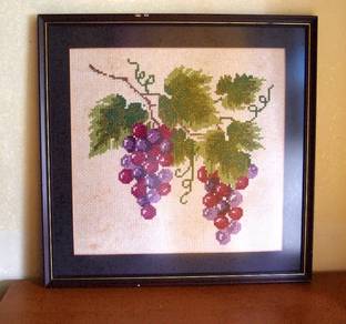 Vintage Cross-Stitch Framed Picture - Grapes