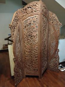 Carved wooden folding screen