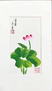 Watercolor Lotus Buds & Leaves – Framed with Seals