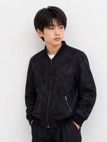 H&M Kids Black Faux Suede Bomber Biker Jacket