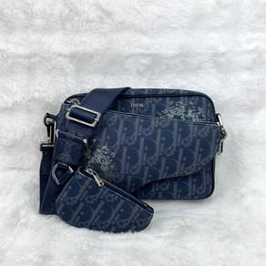Dior Navy Tears Saddle Triple Pouch JacquardCanvas