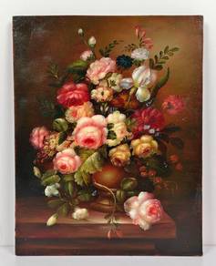 Vintage Floral Oil Painting on Hardboard 2