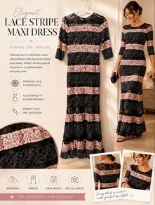Dolce & Gabbana Lace Stripe Maxi Dress Black Pink
