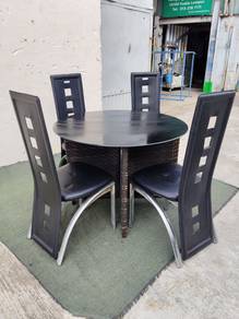 PK168 Meja Makan Kaca 3.2Ft Round Dining Table 1+4