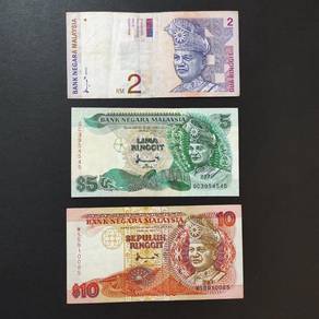 Malaysia Old Banknote RM 2, 5,10 (Set in 3 Pieces)