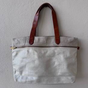 canvas tote bag with genuine leather handles