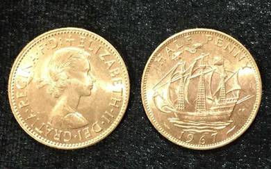 UNITED KINGDOM 1/2 PENNY QEII 1967 BRONZE COIN unc