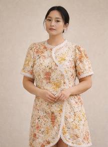 Floral flower bodycon short sleeve cheongsam dress