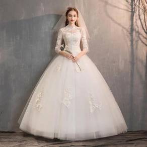 White cheongsam long sleeve wedding gown RB1240