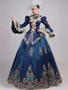 Blue Long Sleeve Victorian Gown Wedding RBMWD0328