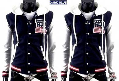 AW007 BLUE R HOODIE VARSiTY SWEATER BASEBAL JACKET