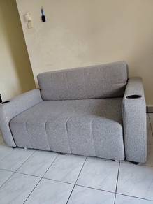 Grey 2 Seater Sofa Bed with Cup Holders