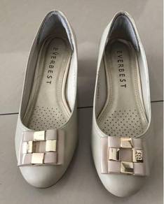 Beige Color Leather Office High Heels (Size 35)