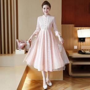 Pink white long sleeve bridesmaid dress RBP0602