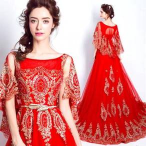 Red cape shimmer wedding gown dress bridal RB0074
