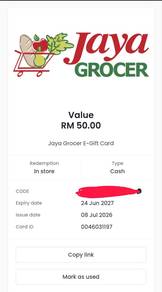JAYA GROCER ONLINE VOUCHER RM50 REDEEM IN Store