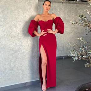 Black red slit evening prom dress gown RBP1306