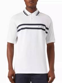 Gucci White Polo Shirt with Navy Stripes