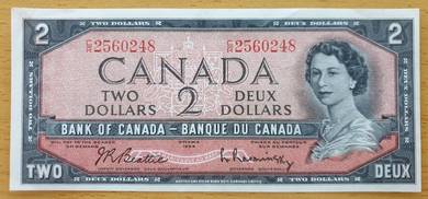 Canada 2 DOLLARS 1954 - Pick P76b QE II  AU