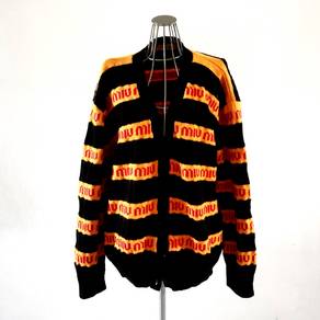 Miu Miu cardigan striped logo knit black yellow