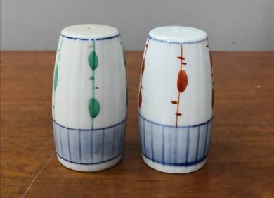 Pottery blue white salt pepper shakers