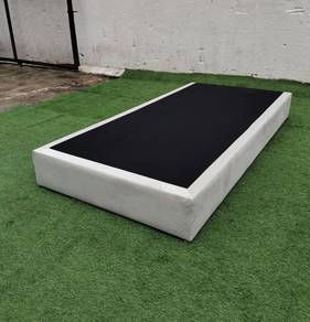 YF08D Katil Single Divan Bed Frame Fabric Creamy