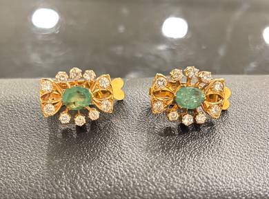 Cincin dan subang Zamrud ikatan 750
