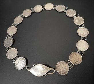 Antique Straits Settlements Silver Coin Belt