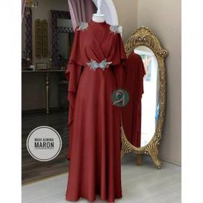 Muslimah Almina set syari dress red grey nude
