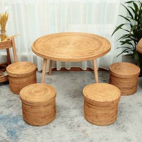 Rattan Round Table Chair Set Balcony Tea Outdoor