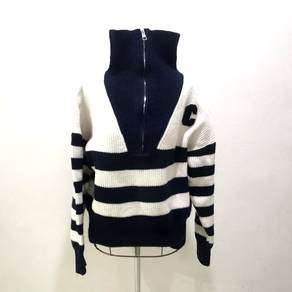 Celine Striped High Neck Quarter Zip Knitwear