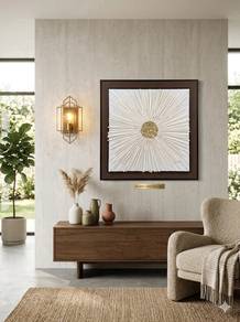 Geometric Wood Block Wall Art , Black Frame (A)