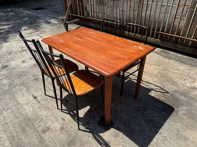 [Set] Solid Wood Meja Makan Dining Table + 4 Chair