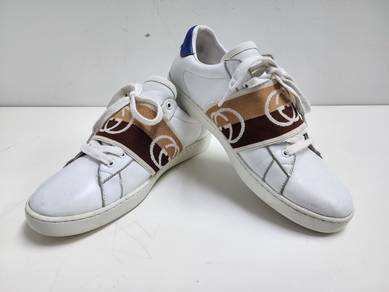 USED [7UK] Leather Gucci Ace Elastic Web GG