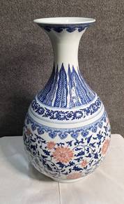 Chinese Ceramic Vase – Blue & White with Iron‐Red