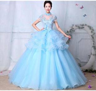 Blue princess wedding bridal prom dress RB0421