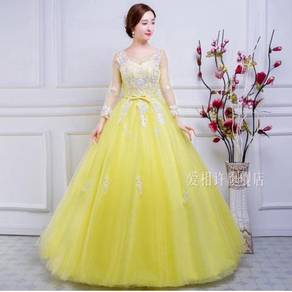 Yellow long sleeve wedding prom dress gown RBMWD01