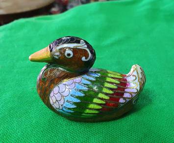 Vintage Cloisonne Copper Enamel Duck Statue Figuri