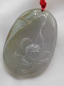Glassy Ice White Jadeite Jade Lotus Pendant