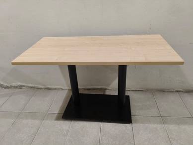 Light Wood Table with Black Metal Base 120×60cm