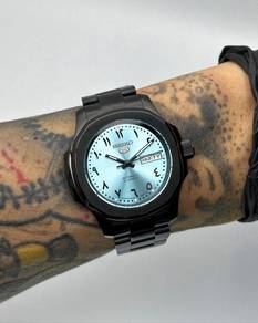 Custom Seiko Mod 40mm Ice Blue Arabic Black Nautil