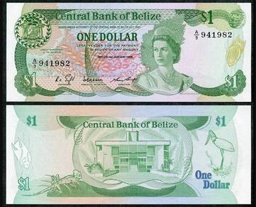 Belize $ 1 Dollar 1986 QE II - Pick 46b unc