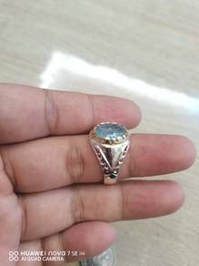 Cincin perak permata aquamarine 124