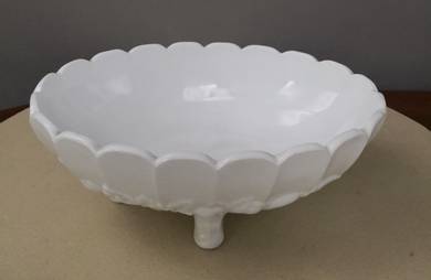 Vintage milk glass oval footed fruit bowl