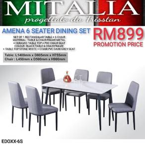 Meja Makan 6 Seater Ceramic Top Berkualiti