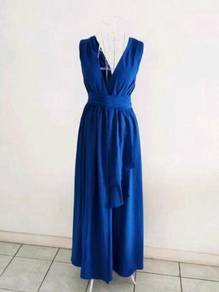 New Deep V Blue Dinner Gown